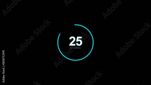Modern Cyan Neon Segmented Ring Countdown Timer 30 Seconds with Pulsing Text on Black 4K