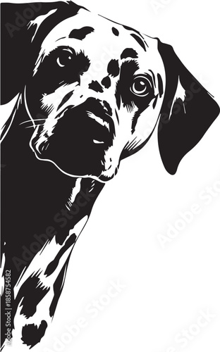 Cute Dalmatian Dog Peeking Minimal Black and White Vector Illustration