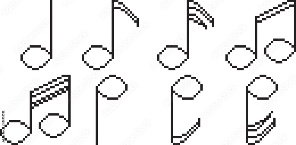 Naklejka premium Musical not icon black-white vector pixel art