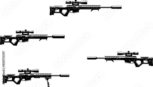 rifle silhouette, black silhouette, tactical rifle, sniper rifle, firearm silhouette, weapon vector, military rifle, gun outline, modern firearm, weapon set, isolated rifles, white background, combat 