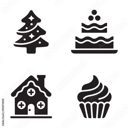 Festive holiday cake layered sweet dessert silhouette vector graphic