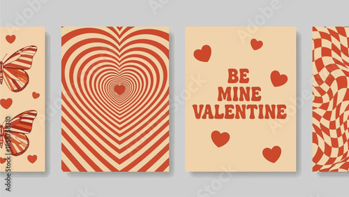 Retro Valentine's Day Card Set with Groovy Patterns and Romantic Hearts – Vintage Love Collection