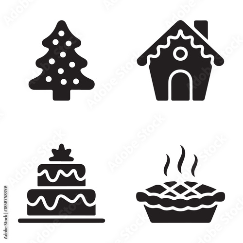 Christmas dessert set sweet bakery silhouette vector graphic icon