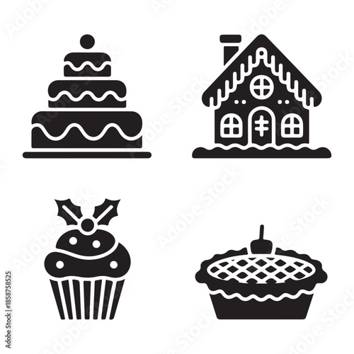 Christmas bakery sweet treat dessert silhouette vector illustration