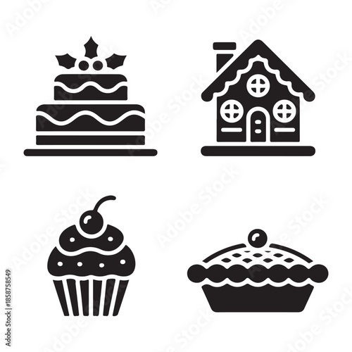 Holiday dessert sweets collection bakery silhouette vector artwork
