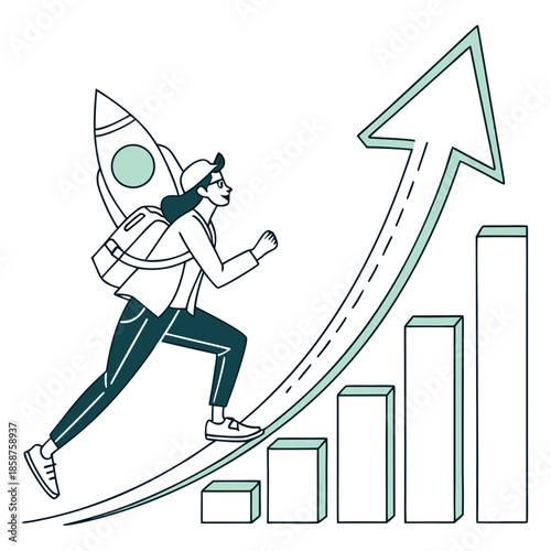 Person running with rocket backpack on graph