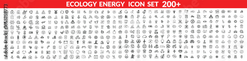 Ecology energy icon set. Containing renewable energy, ecology, green electricity, and more. Editable stroke. Ecology Big Icon Set.