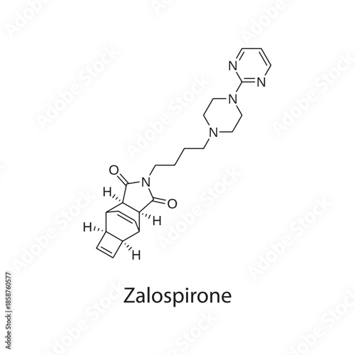 Zalospirone molecule chemical structure – azapirone serotonin receptor agonist anxiolytic drug, CNS psychiatric compound used in research