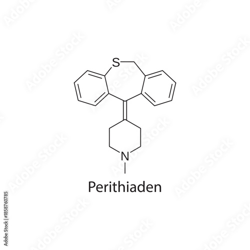 Perithiaden molecule chemical structure – tricyclic antidepressant drug used for depression and anxiety disorders, skeletal formula illustration