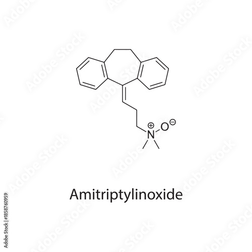 Amitriptylinoxide molecule chemical structure – tricyclic antidepressant metabolite used in psychiatric treatment, skeletal formula