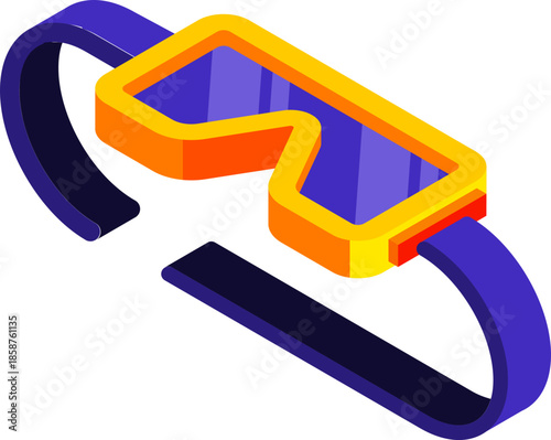 Isometric illustration of safety goggles for winter sports like skiing and snowboarding, perfect for outdoor activities