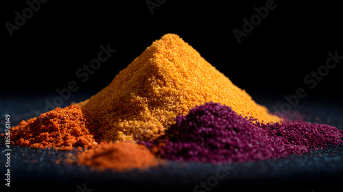 Colorful Pigments in Pile: A vibrant composition of various colored pigment powders, meticulously piled together in an eye-catching display.