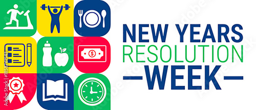 New Years Resolution Week Concept with Icons and Symbols