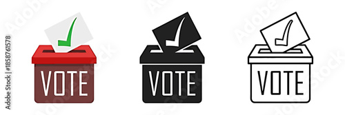 Three voting ballot boxes with check marks and vote sign