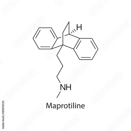 Maprotiline molecule chemical structure – tetracyclic antidepressant drug used for depression treatment, skeletal formula on white background