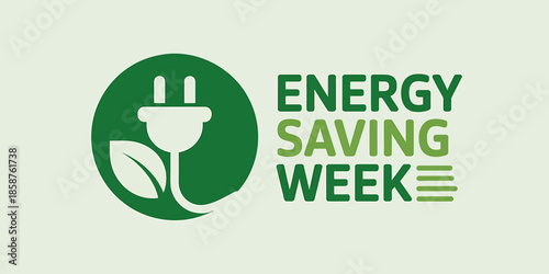 Energy Saving Week Logo with Green Plug and Leaf
