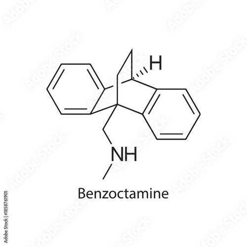Benzoctamine molecule chemical structure – tetracyclic antidepressant and anxiolytic drug used for anxiety disorders, skeletal formula on white background
