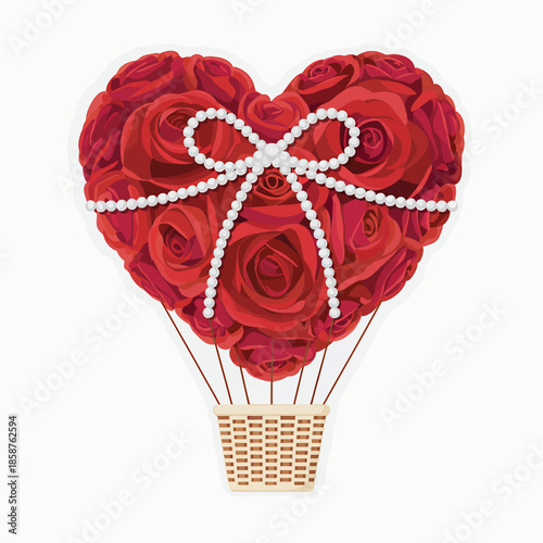 Heartshaped rose bouquet hot air balloon with pearls