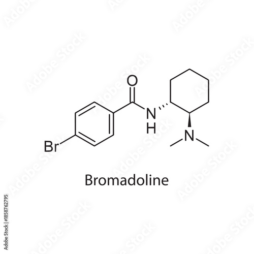 Bromadoline molecule chemical structure – kappa opioid receptor agonist used in pain research, skeletal formula on white background