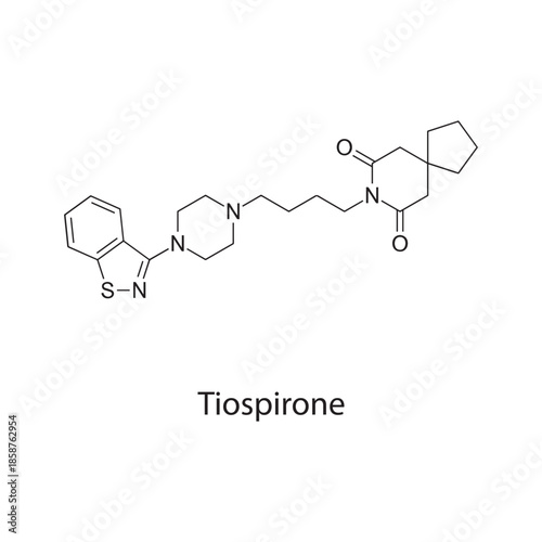 Tiospirone molecule chemical structure – azapirone serotonin agonist anxiolytic drug, central nervous system compound used in research, skeletal formula illustration
