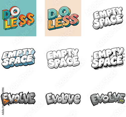 3D Text Style Collection: Do Less, Empty Space, Evolve Vector Illustration