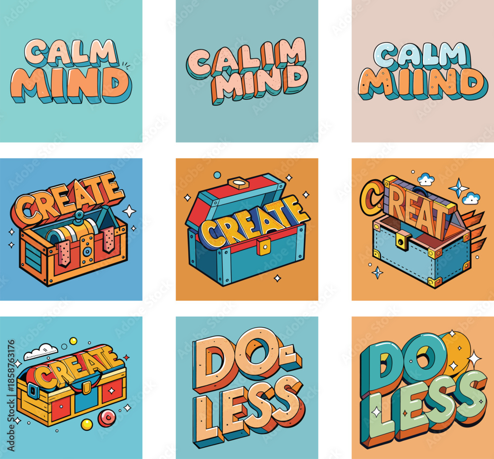 Naklejka premium Inspirational Quote Designs with Treasure Chest Illustrations Vector Illustration