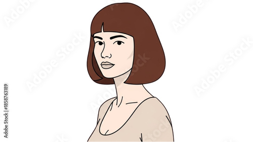 Illustration of a young woman with a bobbed haircut looking to the side