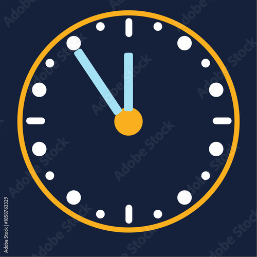 Clock with orange edges, blue hand and dark blue background
