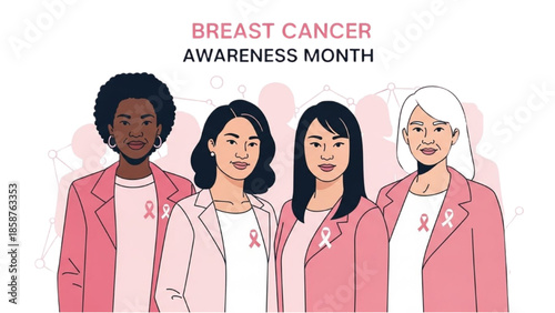 Women from diverse backgrounds unite wearing pink to raise awareness for breast cancer