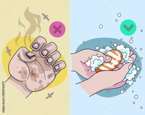 Personal hygiene. Hand-washing. Personal hygiene for kids. healthcare illustration. Vector illustration.