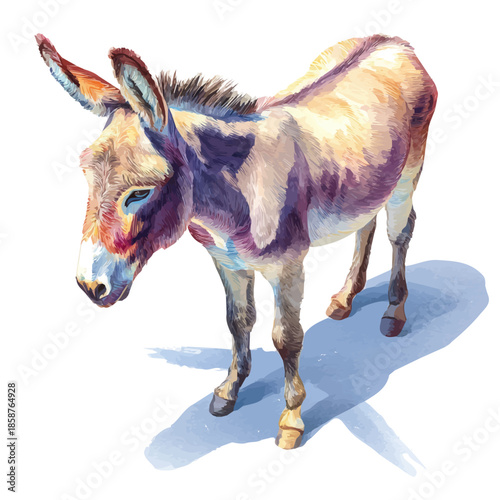 A watercolor isometric illustration of Donkey, cleanly isolated on white background.