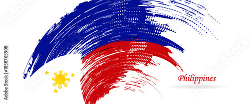 Happy independence day of Philippines. Watercolor brush stroke flag background. Creative national country flag with Abstract watercolor grunge brush flag