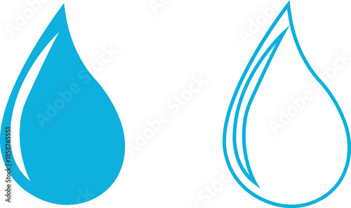 Water drops icons set collection with droplet splash symbols in flat and line style, liquid rain fluid illustration group for weather nature hygiene UI design and clean graphic elements