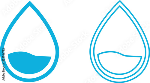 Water drops icons set collection with droplet splash symbols in flat and line style, liquid rain fluid illustration group for weather nature hygiene UI design and clean graphic elements