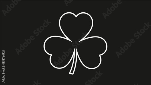 White four-leaf clover icon on black background.
