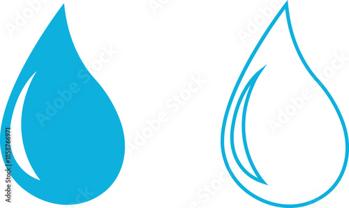 Water drops icons set collection with droplet splash symbols in flat and line style, liquid rain fluid illustration group for weather nature hygiene UI design and clean graphic elements