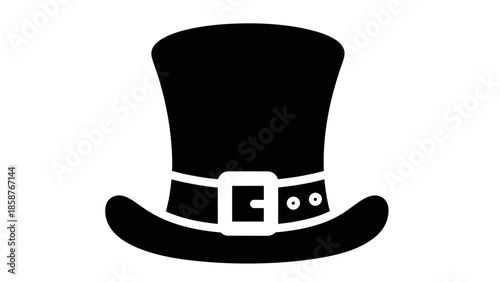 Black top hat with buckle and strap illustration.