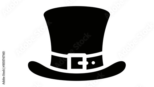 Simple black top hat with buckle illustration on white background.