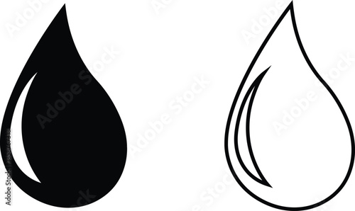 Water drops icons set collection with droplet splash symbols in flat and line style, liquid rain fluid illustration group for weather nature hygiene UI design and clean graphic elements