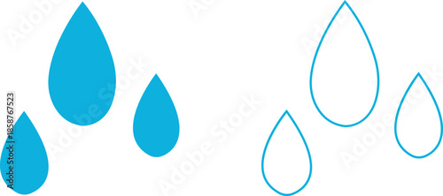 Water drops icons set collection with droplet splash symbols in flat and line style, liquid rain fluid illustration group for weather nature hygiene UI design and clean graphic elements
