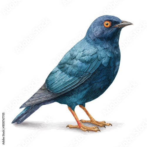 Koel in detailed isometric watercolor art, isolated on a pure white backdrop.