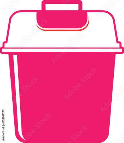 Pink waste bin icon with lid isolated on white background symbol for domestic garbage storage container for sanitation and hygiene management in home or office.
