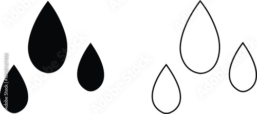 Water drops icons set collection with droplet splash symbols in flat and line style, liquid rain fluid illustration group for weather nature hygiene UI design and clean graphic elements