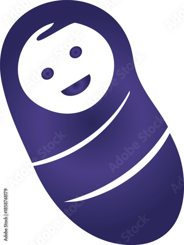 A delightful and comforting graphic illustration of a happy swaddled newborn baby, smiling sweetly while securely wrapped in a soft blanket, conveying warmth, care, and the precious innocence