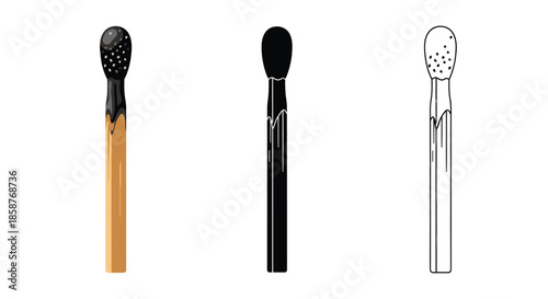 Three matches in different stages of burning unlit partially burned and burnt