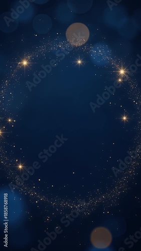 Blue and gold Abstract background and bokeh on New Year's Eve. Vertical Colorful fireworks illuminate a night sky with sparkling bokeh effects.	