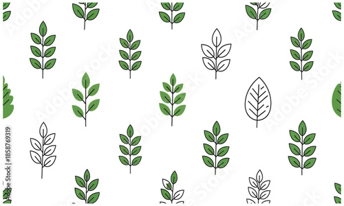 seamless pattern with green leaves, Minimal Leaf pattern Design, 