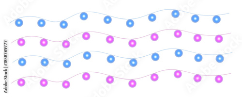 Wavy blue and magenta string lights illustration on transparent background for festive party decorations