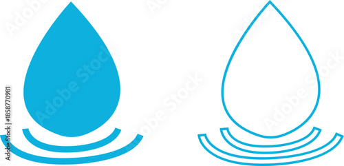 Water drops icons set collection with droplet splash symbols in flat and line style, liquid rain fluid illustration group for weather nature hygiene UI design and clean graphic elements