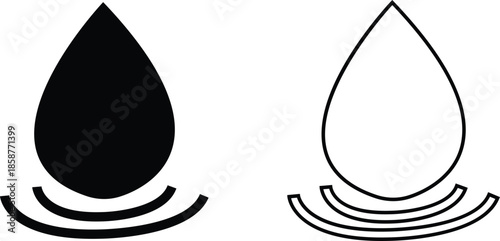 Water drops icons set collection with droplet splash symbols in flat and line style, liquid rain fluid illustration group for weather nature hygiene UI design and clean graphic elements